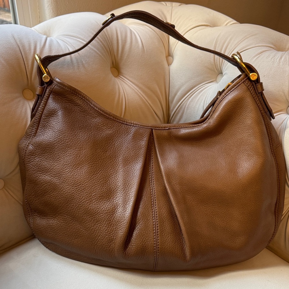 Burberry Brown Leather Shoulder Hobo with Gold Hardware EUC plaid interior - Picture 4 of 16